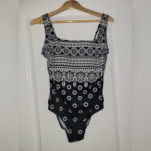 Elegant Black and White Floral One Piece Swimsuit
